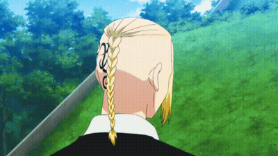 A Man With A Braided Haircut Has A Tattoo On His Forehead GIF