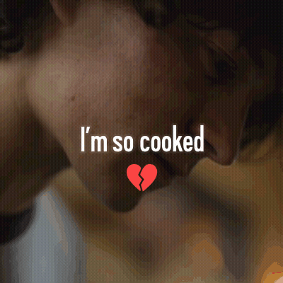A Man With A Broken Heart And The Words " I 'M So Cooked " Above Him GIF