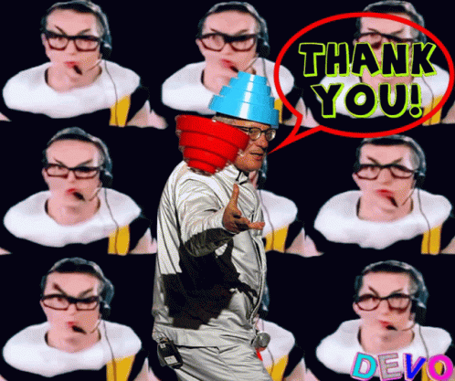 A Man With A Bucket On His Head And A Speech Bubble Saying Thank You GIF