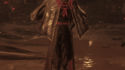 A Man With A Bun Is Holding Two Swords GIF