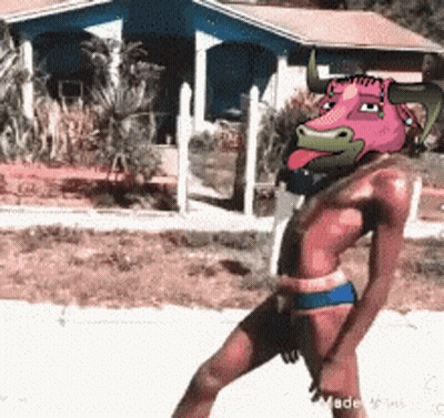 A Man With A Cartoon Bull On His Head GIF