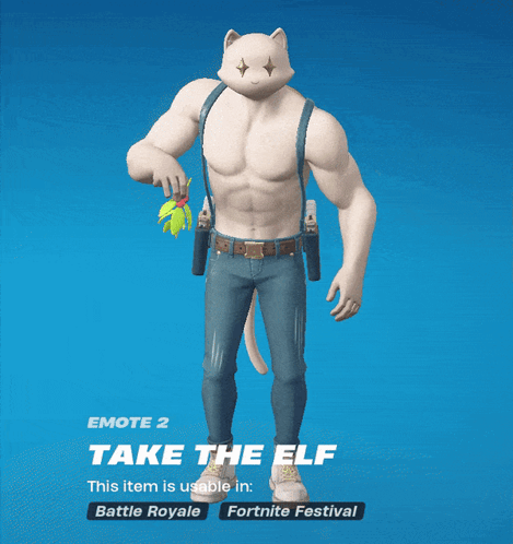 A Man With A Cat 'S Head Is Wearing Suspenders And Jeans GIF