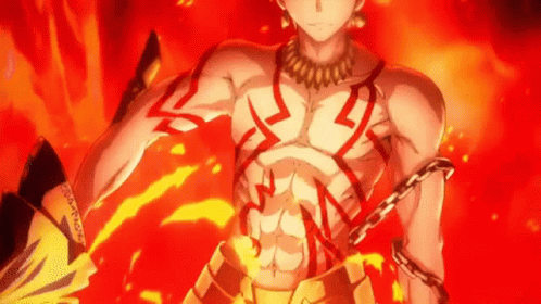 A Man With A Chain Around His Waist Is Holding A Sword In His Hand . GIF