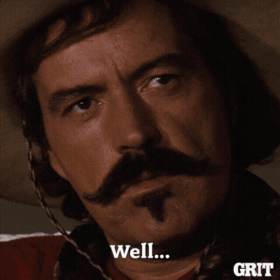 A Man With A Cowboy Hat And A Mustache Says " Bye " GIF