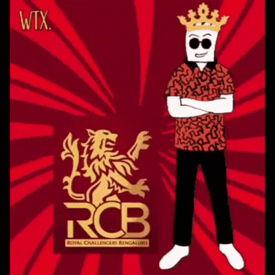 A Man With A Crown On His Head Is Standing In Front Of A Logo For Rcb GIF
