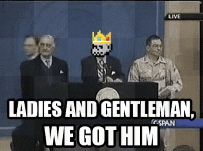 A Man With A Crown On His Head Stands At A Podium With The Words Ladies And Gentleman We Got Him GIF