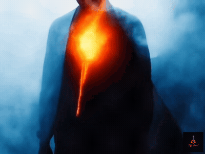 A Man With A Fire Coming Out Of His Chest Is Surrounded By Smoke And A Logo That Says ' Fire Soul ' GIF