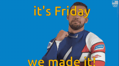 A Man With A Fist In The Air With The Words It 'S Friday We Made It GIF