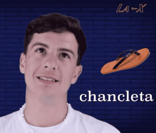 A Man With A Flip Flop And The Word Chancleta On The Bottom GIF
