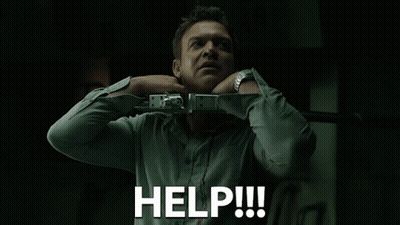 A Man With A Handcuff Around His Neck Says Help !!! GIF