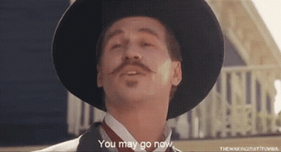 A Man With A Hat And A Mustache Says You May Go Now GIF