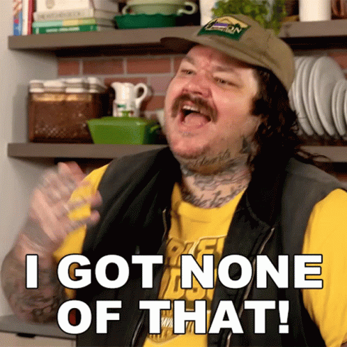 A Man With A Hat And A Yellow Shirt Says I Got None Of That GIF