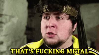 A Man With A Headband Of Gold Coins Says " That 'S Fucking Metal " GIF
