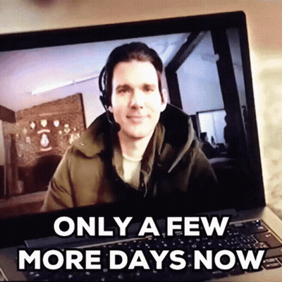A Man With A Headset Is On A Laptop Screen With The Words Only A Few More Days Now GIF