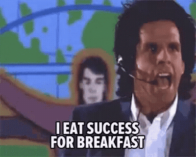 A Man With A Headset On Says I Eat Success For Breakfast GIF