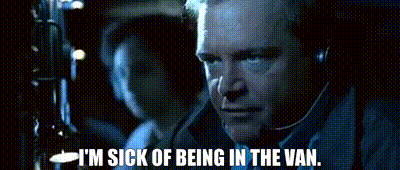 A Man With A Headset On Says I 'M Sick Of Being In The Van . GIF