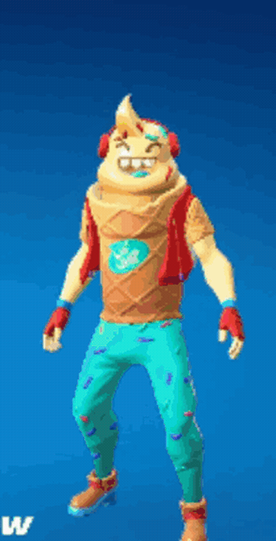 A Man With A Ice Cream Cone On His Head Is Dancing In A Video Game . GIF