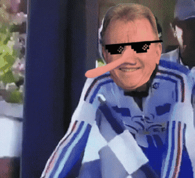 A Man With A Long Nose Wearing Sunglasses And A Blue Jacket GIF