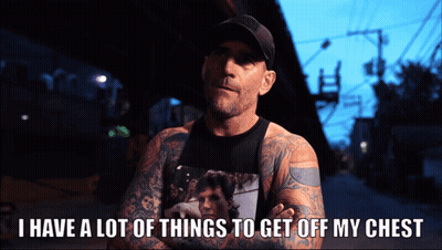 A Man With A Lot Of Tattoos Has The Words I Have A Lot Of Things To Get Off My Chest Below Him GIF