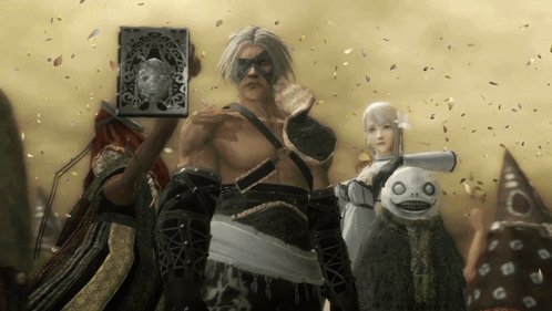A Man With A Mask On His Face Holds A Book In His Hand GIF