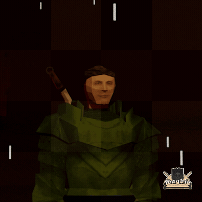 A Man With A Mask On His Face Is Holding A Sword In His Right Hand GIF