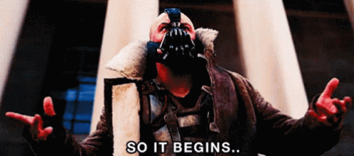 A Man With A Mask On His Face Says So It Begins GIF