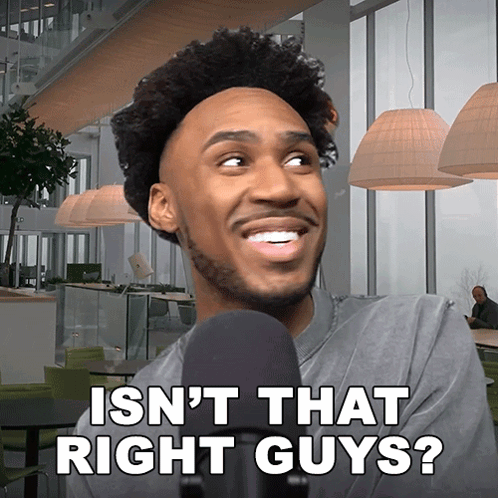 A Man With A Microphone In Front Of Him Says Isn 'T That Right Guys GIF