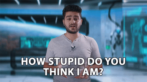 A Man With A Microphone On His Neck Is Asking How Stupid Do You Think I Am GIF