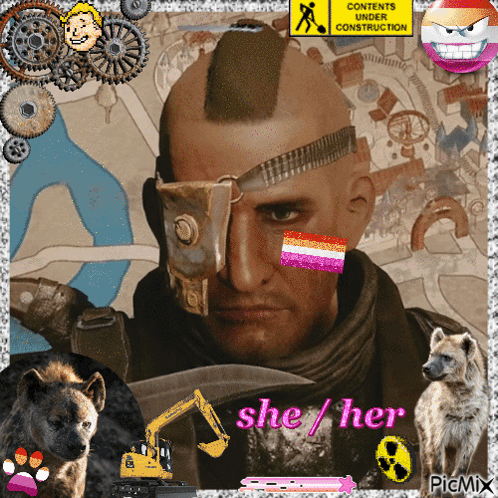 A Man With A Mohawk Is Surrounded By Animals And A Sign That Says Contents Under Construction GIF