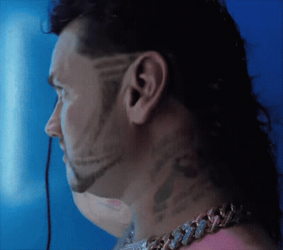 A Man With A Mullet And A Beard Has A Chain Around His Neck GIF