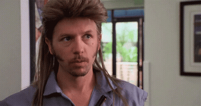 A Man With A Mullet And A Beard Is Looking At The Camera GIF