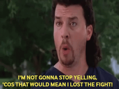 A Man With A Mullet And A Beard Says I 'M Not Gonna Stop Yelling GIF