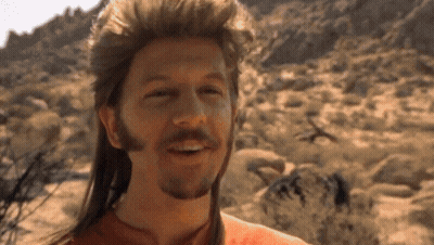 A Man With A Mullet And A Beard Smiles In The Desert GIF