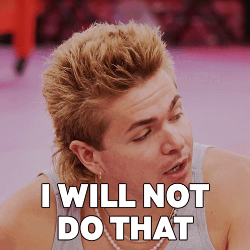 A Man With A Mullet Has The Words I Will Not Do That Above His Head GIF