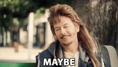 A Man With A Mullet Is Sitting On A Bench And The Word Maybe Is On The Bottom GIF
