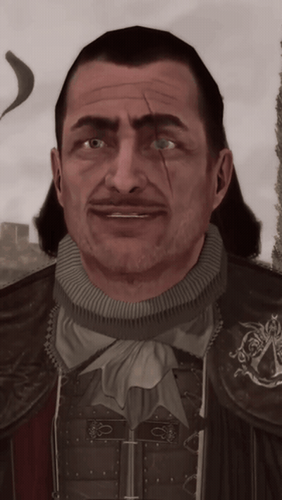 A Man With A Mustache And A Scarf Around His Neck Is Wearing A Leather Vest GIF