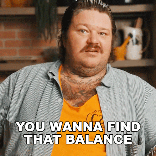 A Man With A Mustache And A Striped Shirt Says You Wanna Find That Balance GIF