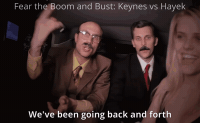 A Man With A Mustache And Glasses Says " We 'Ve Been Going Back And Forth " In Front Of A Woman GIF