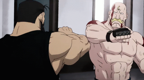 A Man With A Mustache Is Fighting Another Man With A Black Shirt GIF