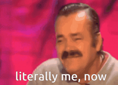 A Man With A Mustache Is Laughing With The Words Literally Me Now Below Him GIF