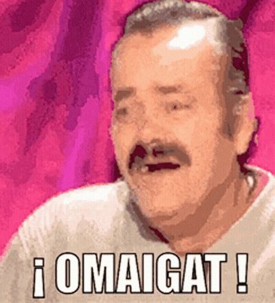 A Man With A Mustache Is Making A Funny Face And Has The Word Omaigat Written On His Face GIF