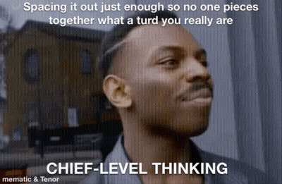 A Man With A Mustache Is Making A Funny Face With The Caption Chief-Level Thinking GIF