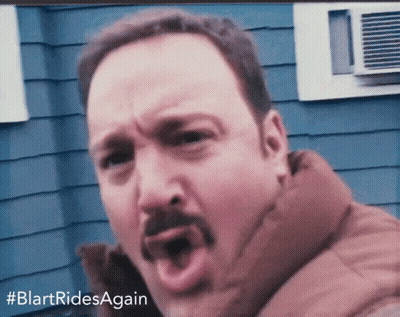 A Man With A Mustache Is Making A Funny Face With The Hashtag #Blartridesagain GIF