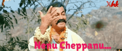 A Man With A Mustache Is Making A Funny Face With The Words Menu Cheppannu GIF