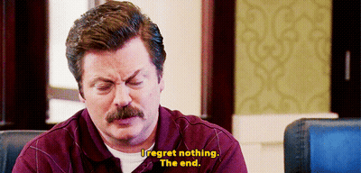 A Man With A Mustache Is Saying " I Regret Nothing " GIF