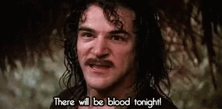 A Man With A Mustache Is Saying `` There Will Be Blood Tonight '' . GIF