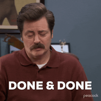 A Man With A Mustache Is Shown With The Words Done & Done Behind Him GIF