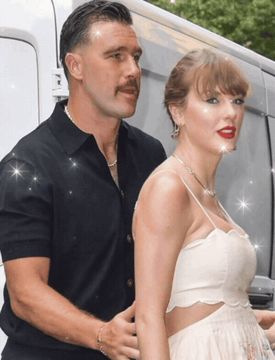 A Man With A Mustache Is Standing Next To A Woman With Red Lipstick GIF