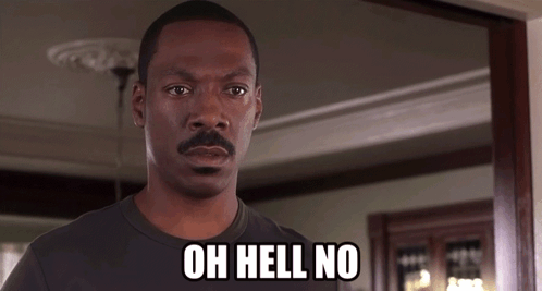 A Man With A Mustache Is Wearing A Black Shirt With The Words Oh Hell No On It GIF