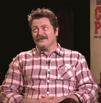 A Man With A Mustache Is Wearing A Plaid Shirt And Looking Up . GIF